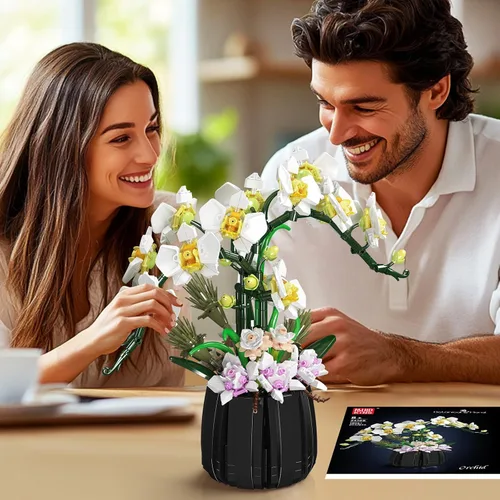 Miniatura 6 de Mould King 24108 MOC - Bloques de construcción de flores de orquídea, 1014 piezas de plantas en maceta, kit de modelo artístico, juguete tecnológico