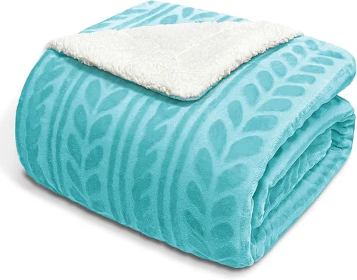 Exclusivo Mezcla - Manta de forro polar sherpa reversible, mantas de lujo de terciopelo mullidas y suaves para sofá, 50 x 70 pulgadas, color azul