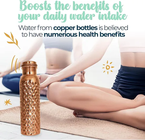Miniatura 6 de Botella de agua de cobre de 34 onzas, botella de agua grande de cobre para beber, recipiente multicolor ayurvédico 100 % puro para botella de tapa a