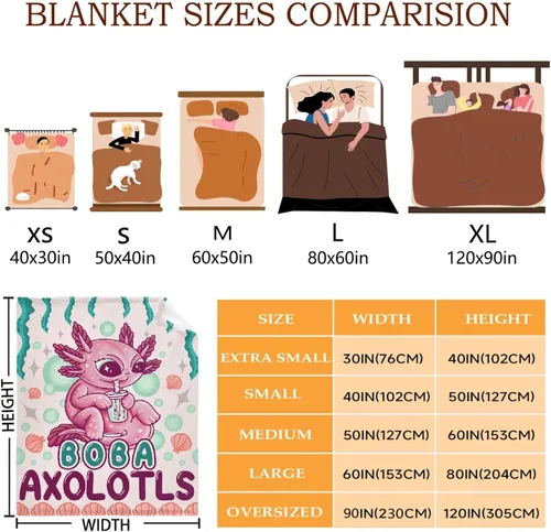 Miniatura 3 de Boba - Manta de ajolote para mujeres y niñas, ligera, suave, de franela, de forro polar, para sofá, cama, sofá y niños pequeños (50 x 40 pulgadas)