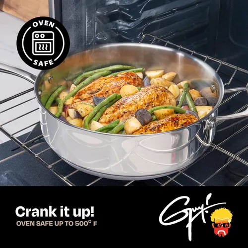 Miniatura 5 de Guy Fieri's Flavortown Juego de utensilios de cocina de acero inoxidable de 10 piezas - Incluye sartenes, cacerolas, sartén salteador y olla