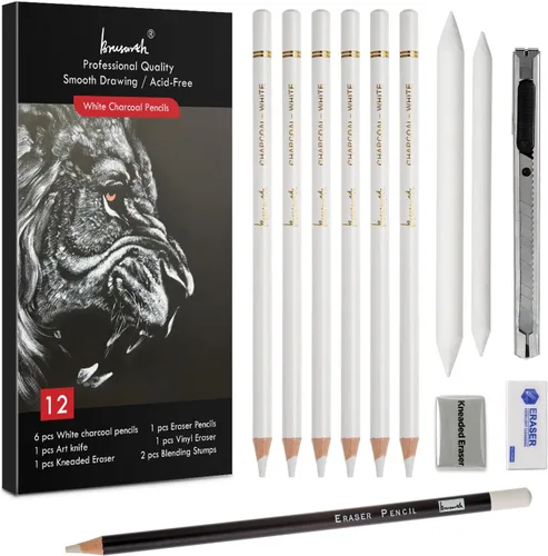 Miniatura 9 de Set de Dibujo de Carbón Brusarth - 12 piezas de lápices de carbón negro, lápices de carbón blanco, lápices borradores, mondadientes para dibujar