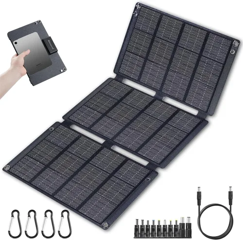 Paneles solares portátiles 30 W cargador de panel solar plegable para tableta de teléfono celular, tipo c/USB/DC 19.5V salida (10 conectores) > 26%