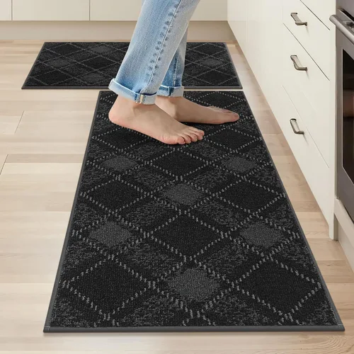 COSY HOMEER Juego de alfombras y tapetes de cocina 2 piezas antideslizantes, suaves alfombras de cocina para piso absorbentes y resistentes a Gris