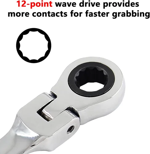 Miniatura 3 de Llave de trinquete de cabeza flexible de 0.394 in y 12 puntos, llave de trinquete métrica con 72 dientes y movimiento de 5° para espacio reducido, 1