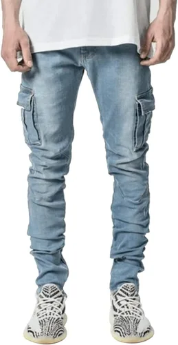 Miniatura 2 de HUNGSON Pantalones de mezclilla elásticos ajustados para hombre, jeans ajustados rasgados para hombre, pantalones de pierna recta desgastados