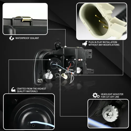 Miniatura 3 de Autozensation Compatible con Ford F-150 2009-2014, conjunto de faros delanteros izquierdo y derecho, faros delanteros Halo LED negro brillante