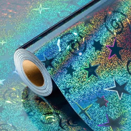 Miniatura 20 de Burymento Rollo de papel de regalo plateado, papel de regalo de punto holográfico metálico para cumpleaños, San Valentín, día de la madre