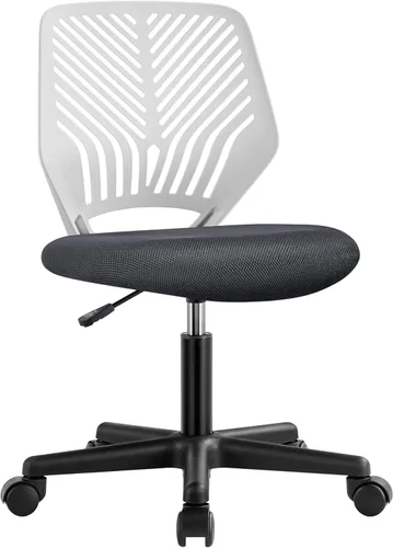 Miniatura 11 de Yaheetech Silla de oficina ergonómica de malla sin brazos, silla giratoria de respaldo medio con ruedas, silla de estudio de altura ajustable