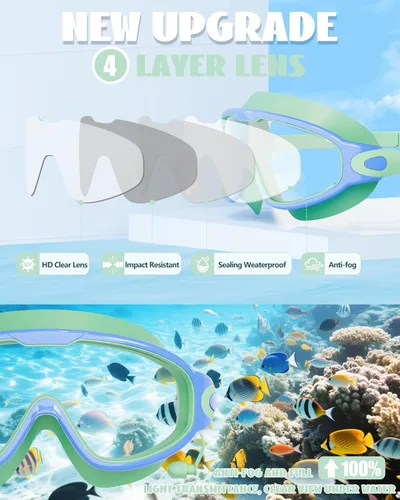 Miniatura 8 de Aegend Nuevo paquete de 2 gafas de natación de visión amplia para niños, gafas antivaho/anti-UV sin fugas con tapones para los oídos para niños de 3