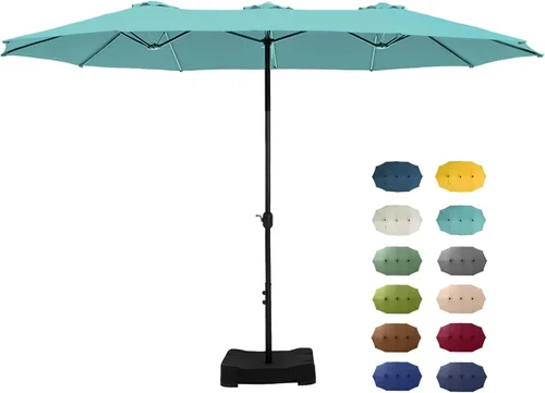 Miniatura 18 de GREEN PARTY Sombrilla de patio rectangular de 15 pies con base incluida, sombrilla de mesa de doble cara con manivela, sombrillas grandes