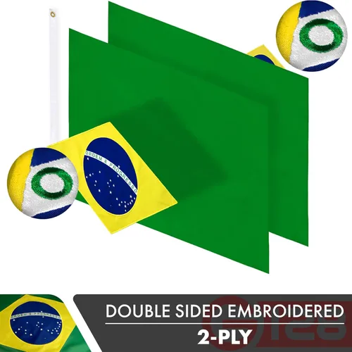 Miniatura 2 de G128 Bandera brasileña de Brasil, 3 x 5 pies, serie doble ToughWeave bordado de poliéster 210D de doble cara, bandera de país, diseño bordado
