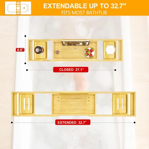 Miniatura 4 de Bandeja de bañera de alta calidad – Bandejas de baño de madera de bambú expandibles para bañera – Bandeja de mesa de bañera para bañera/bañera