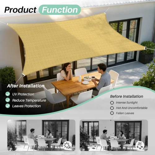 Miniatura 6 de SunnyRoyal Toldo tipo vela rectangular de 20 x 20 pies para dar sombra a patio, exterior, toldo de tela para jardín al aire libre