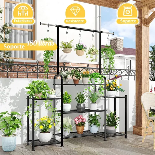 Miniatura 2 de Simple Trending Soporte para Plantas de Interior y Exterior, Estante Colgante de Metal de 3 Niveles Alto para Múltiples Macetas de Flores, Soporte