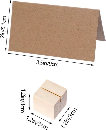 Miniatura 2 de 20 portatarjetas de madera para colocar tarjetas de mesa, soportes para letreros pequeños, tarjetero de madera rústica con tarjetas de papel marrón