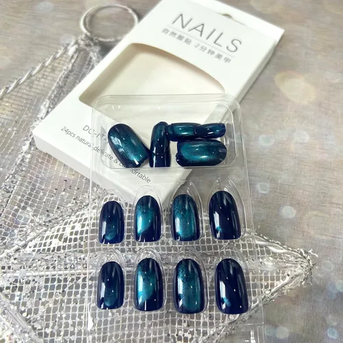 Miniatura 5 de Uñas postizas cortas ovaladas a presión de almendra, 24 unidades, cobertura completa, reutilizables, con pegamento, uñas adhesivas con diseños