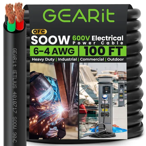 Miniatura 33 de GEARit Cable de alimentación portátil 6/3 6 AWG (100 pies - 3 conductores) SOOW 600V Cable eléctrico de calibre 6 para derivaciones de motor, luces