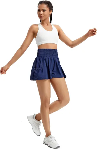 Miniatura 6 de Blaosn Pantalones cortos fluidos de cintura alta para mujer, gimnasio, yoga, atletismo, correr, tenis, faldas con bolsillos, ropa bonita de verano