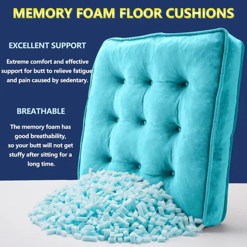 Miniatura 5 de 1 MIDDLE ONE Juego de 2 almohadas de suelo de espuma viscoelástica, cojines de suelo para adultos sentados, cojines de asiento cuadrados grandes