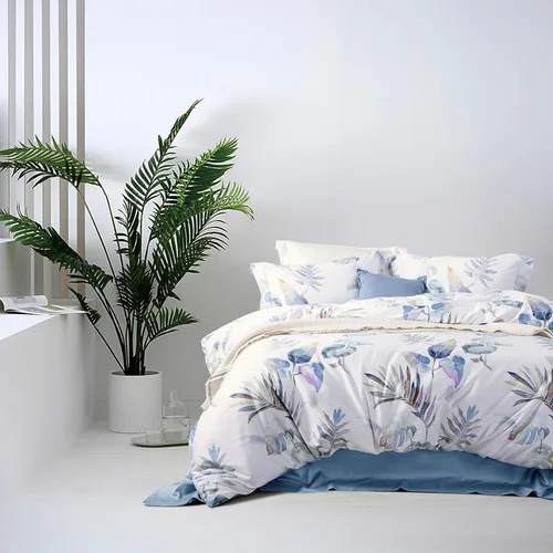 Miniatura 7 de MILDLY Juego de funda de edredón 100% algodón de fibra larga, funda de edredón impresa con patrón de mármol acuarela azul, juego de ropa de cama