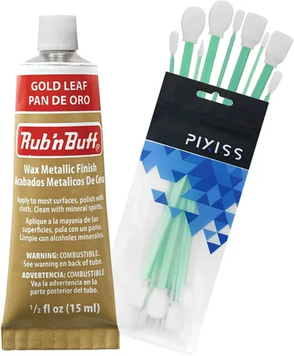 Miniatura 11 de Pinceles de cera Rub 'n Buff tonos dorados y Pixiss - hoja de oro, oro griego, oro antiguo (15ml) - Pintura de cera de dorado con brillo Paquete