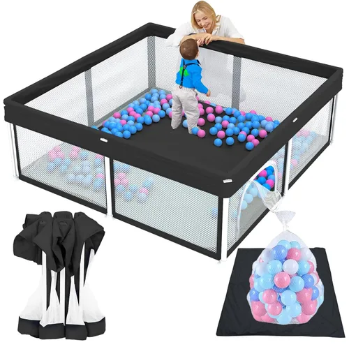 TOREVSIOR Corralito plegable para bebés con alfombra, 50"×50" corralito plegable para bebés y niños pequeños, corral de seguridad para niños en