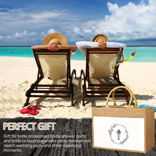 Miniatura 8 de JUSTOTRY Bolsa de mano con inicial, yute natural, grande, 13 onzas, personalizada, bolsa de lona con monograma, regalo para mujer