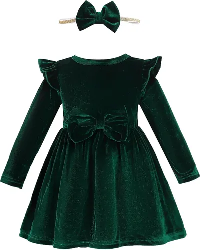 Kucnuzki Vestido de terciopelo para niña pequeña, vestido de terciopelo sólido para niña, vestido de princesa casual para fiesta de otoño