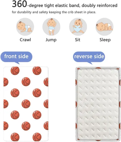 Miniatura 5 de Sábanas bajeras ajustables con temática de baloncesto, sábanas portátiles para cuna para niños pequeños, sábana de bebé para niños y niñas, 24 x 38
