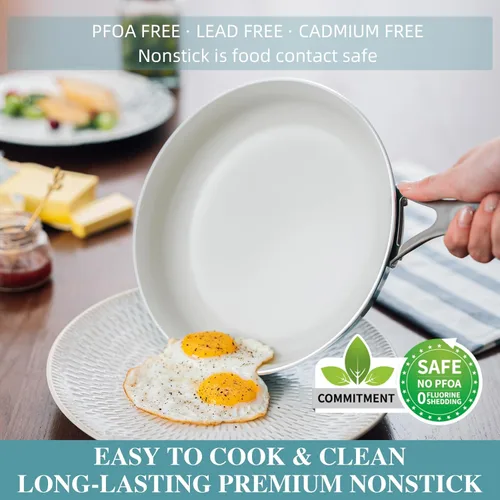 Miniatura 3 de ONGIFT Juego de ollas y sartenes de cocina antiadherente, juego de 11 piezas de utensilios de cocina de cerámica con mango que se mantiene fresco