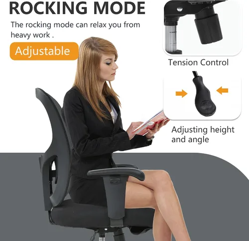 Miniatura 5 de Silla de escritorio ergonómica, silla de oficina, silla de computadora de 500 libras con soporte lumbar, asiento ancho, brazos ajustables