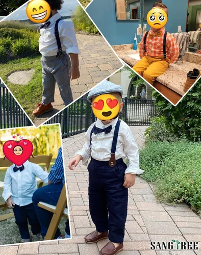 Miniatura 6 de SANGTREE - Conjuntos de traje de caballero para niños con tirantes extraíbles, de 3 meses a 14 años