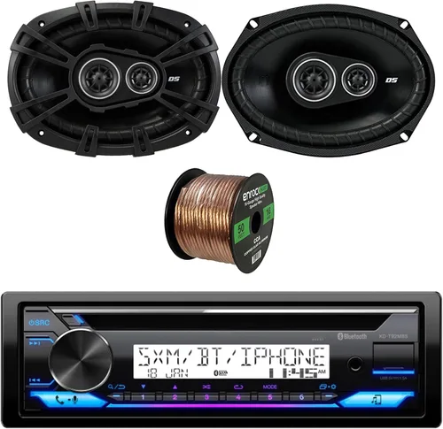 JVC KD-T92MBS - Radio estéreo para yate y barco marino, receptor USB AUX reproductor de CD, combo con 2 altavoces de audio coaxiales de 3 vías para