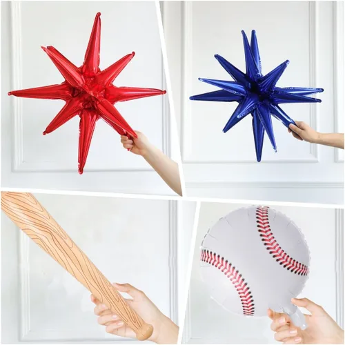 Miniatura 6 de Kit de arco de guirnalda de globos de béisbol, 141 unidades, rojo, blanco, azul profundo, azul crepúsculo con globos de estrella de bate de béisbol