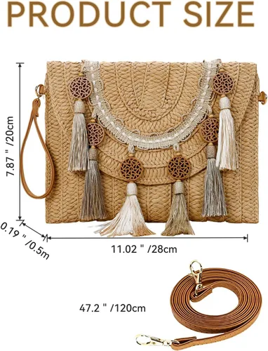Miniatura 4 de YYW Bolso de paja con paja, bolso de hombro de paja para mujer, para verano, playa, crucero, sobre, embrague, bolsa de rafia