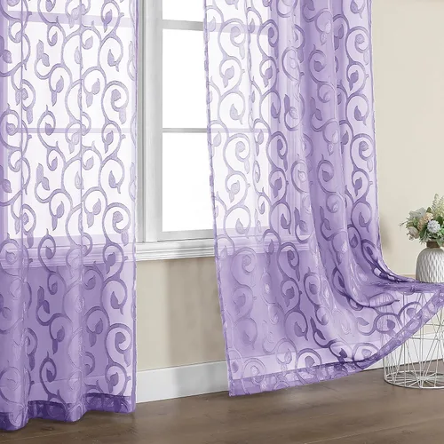 Miniatura 65 de OWENIE Furman - Juego de 2 paneles de cortinas traslúcidas negras de 24 pulgadas de largo, cortinas semitransparentes de jacquard ligeras y aireadas