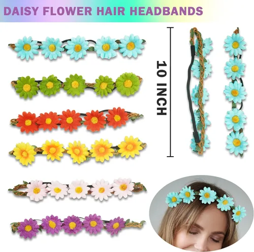 Miniatura 3 de BANBALLON 30 piezas de gafas de sol redondas de estilo hippie con diseño de margaritas y flores, pulseras de silicona para decoraciones de fiesta