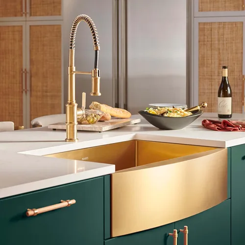 Miniatura 2 de Ruvati RVH9733GG - Fregadero de cocina estilo casa de campo con delantal frontal de 33 pulgadas, tono latón, cuenco individual de acero inoxidable