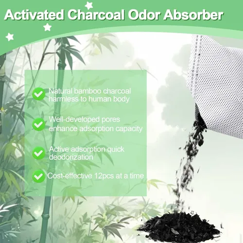 Miniatura 4 de 12 absorbentes de olores de carbón, absorbente de olores de carbón activado para el hogar, bolsa purificadora de aire de carbón de bambú