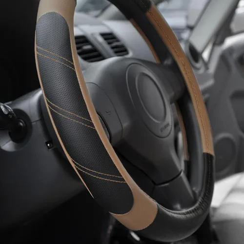 Miniatura 2 de Elantrip Funda de cuero para volante de 14 1/2 a 15 pulgadas, universal, acolchada, agarre suave, transpirable para automóvil, camión, SUV, Jeep