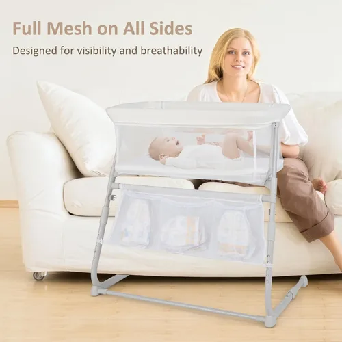 Miniatura 5 de INFANS Moisés sobre la cama para bebé, cama de noche con pared inferior para un fácil acceso, cierre seguro para dormir, altura ajustable, Blanco