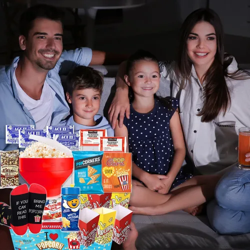 Miniatura 7 de AMANTE DE LAS PALOMITAS Cesta de regalo para noche de películas paquete de cuidado - para familia o regalo de cumpleaños variedad de aperitivos