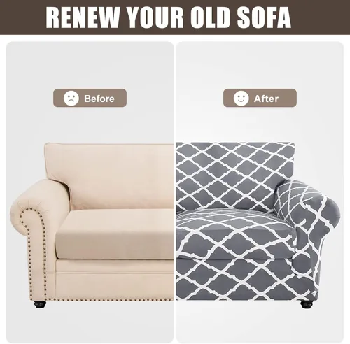 Miniatura 7 de SearchI - Funda de sofá elástica con estampado floral, 3 piezas, incluye 2 fundas de cojín independientes, protector lavable para muebles de sala