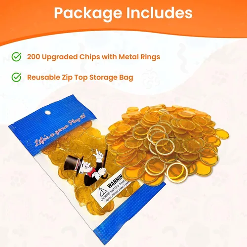 Miniatura 2 de MR CHIPS Chips de bingo magnéticos con anillo de metal de 3/4 pulgadas, 200 piezas mejoradas, naranja transparente, disponibles en 7 colores, una