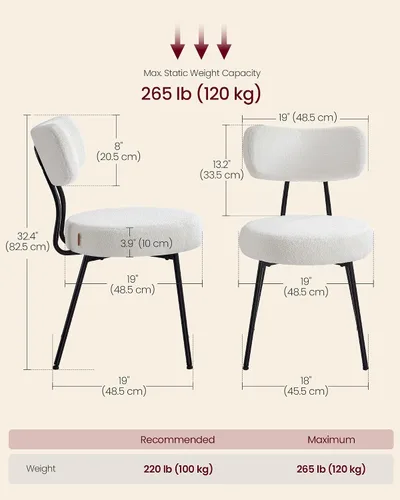 Miniatura 2 de VASAGLE Juego de 6 sillas de comedor de bouclé, sillas tapizadas para cocina y comedor con respaldo curvo y estructura de acero, estilo moderno