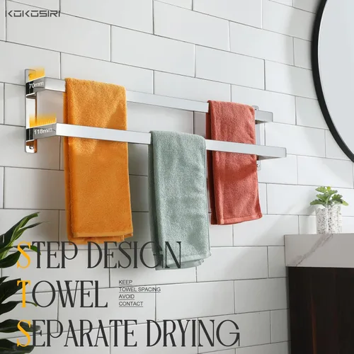Miniatura 4 de KOKOSIRI Barras para Toallas Portadores de Toallas de Baño 32 Pulgadas Cromado Baño 2 Niveles Escalera Rieles para Toallas Montado en Pared Estantes