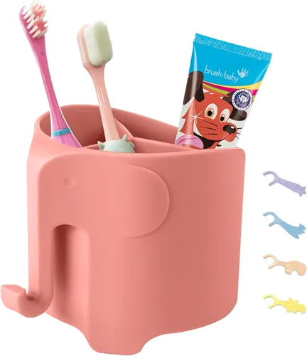 Miniatura 10 de Soporte para cepillos de dientes para niños, lindo soporte para cepillos de dientes de elefante para niños, soporte para pasta de dientes para baño