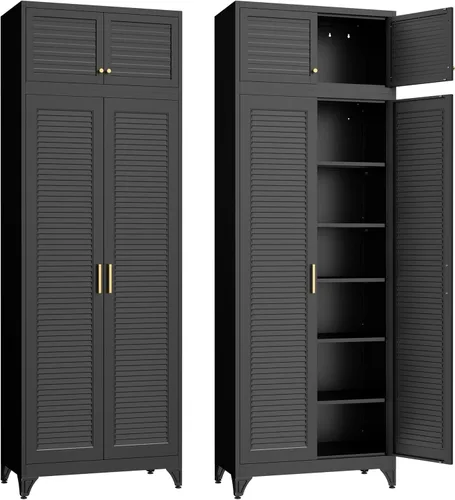 Miniatura 24 de SteeLoong - Gabinete de almacenamiento de metal con cajones, gabinetes de despensa negros de 75 pulgadas para almacenamiento de cocina con 3