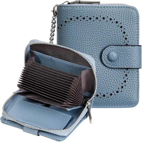 Miniatura 16 de GAEKEAO Cartera de cuero para tarjetas de crédito para mujer, bloqueo RFID, gran capacidad, plegable, con cremallera, organizador de tarjetas